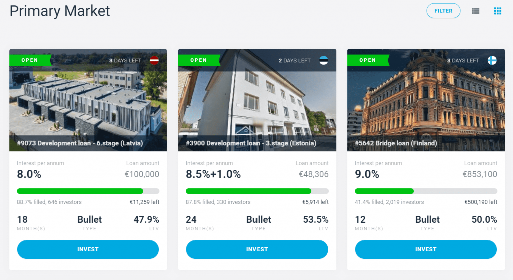 EstateGuru primære marked med åbne projekter