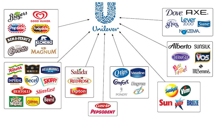 Overzicht van merken die Unilever voert