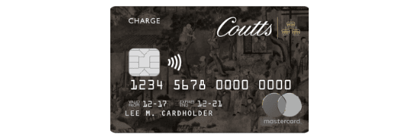 Schwarze Coutts World Silk Card mit Chip, Kontaktlos-Symbol und Mastercard-Logo.