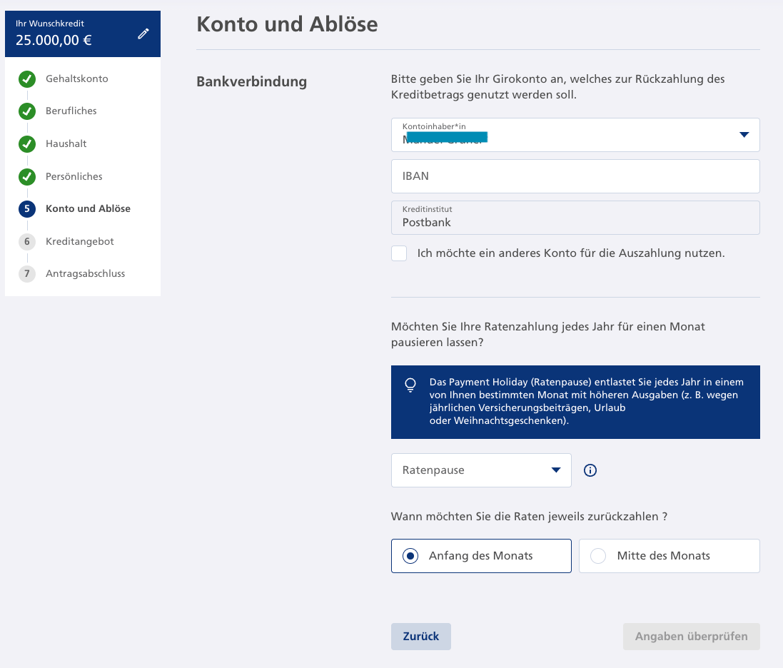 Antrag finalisieren postbank kredit