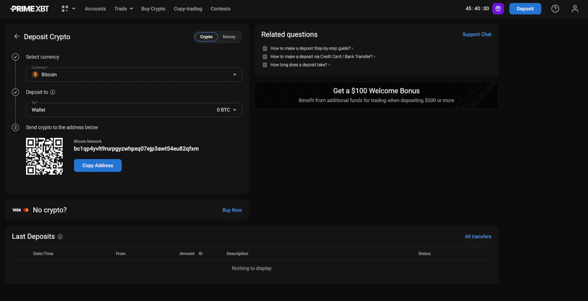 Deposit crypto primexbt