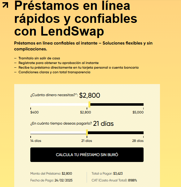 Pantallazo de la plataforma de LendSwap