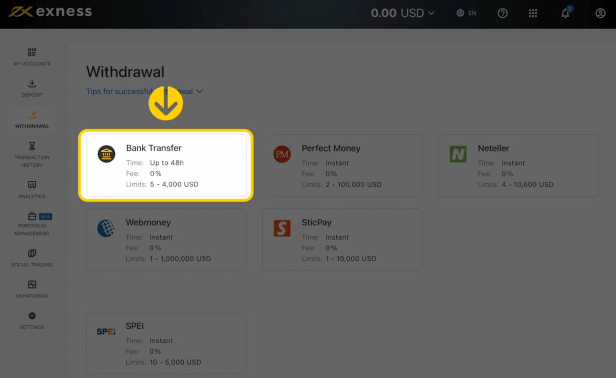 Transfer bank di exness