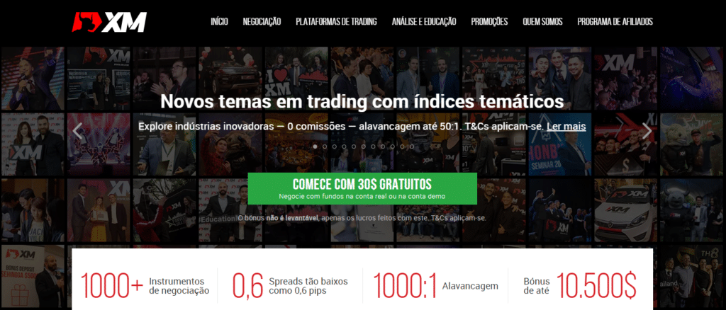 Pagina inicial da corretora XM