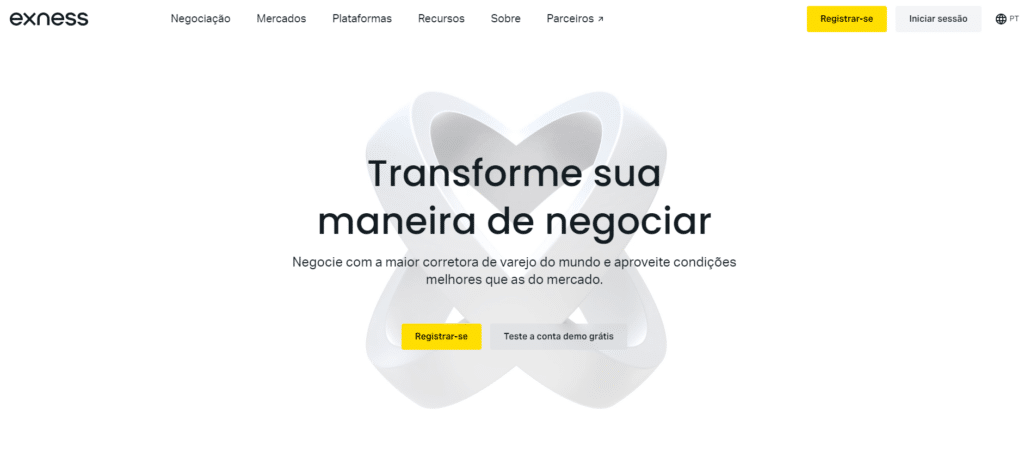 Pagina inicial da Exness corretora de forex