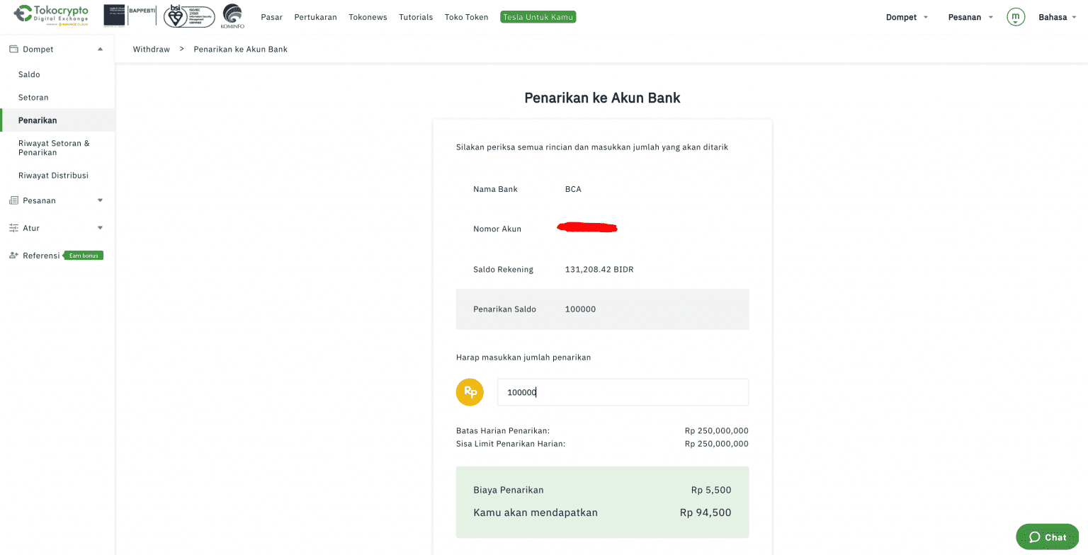 Masukkan nominal uang di tokocrypto