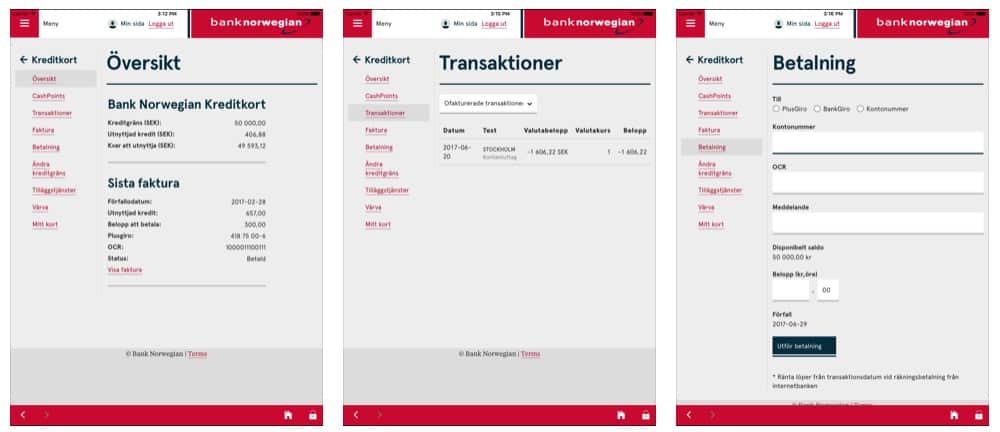 Bank Norwegian app (ipad)