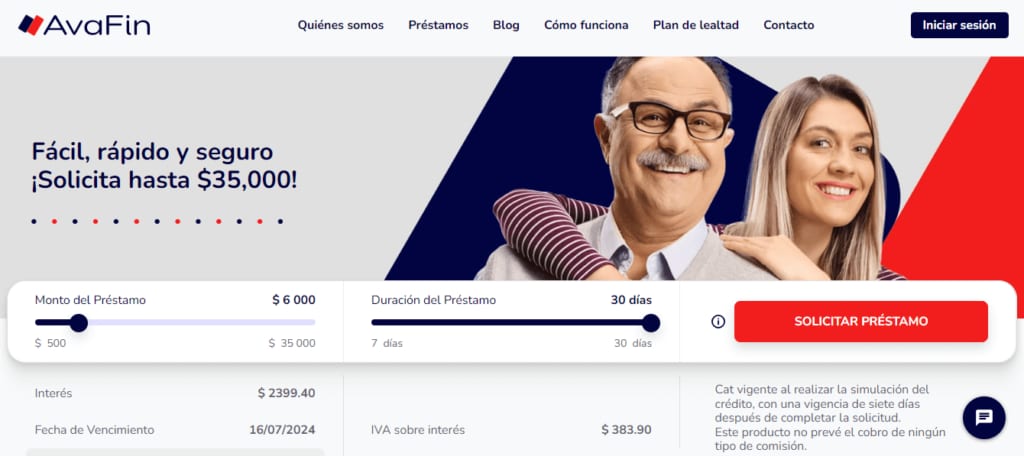 Pantalla de inicio de AVAFIN