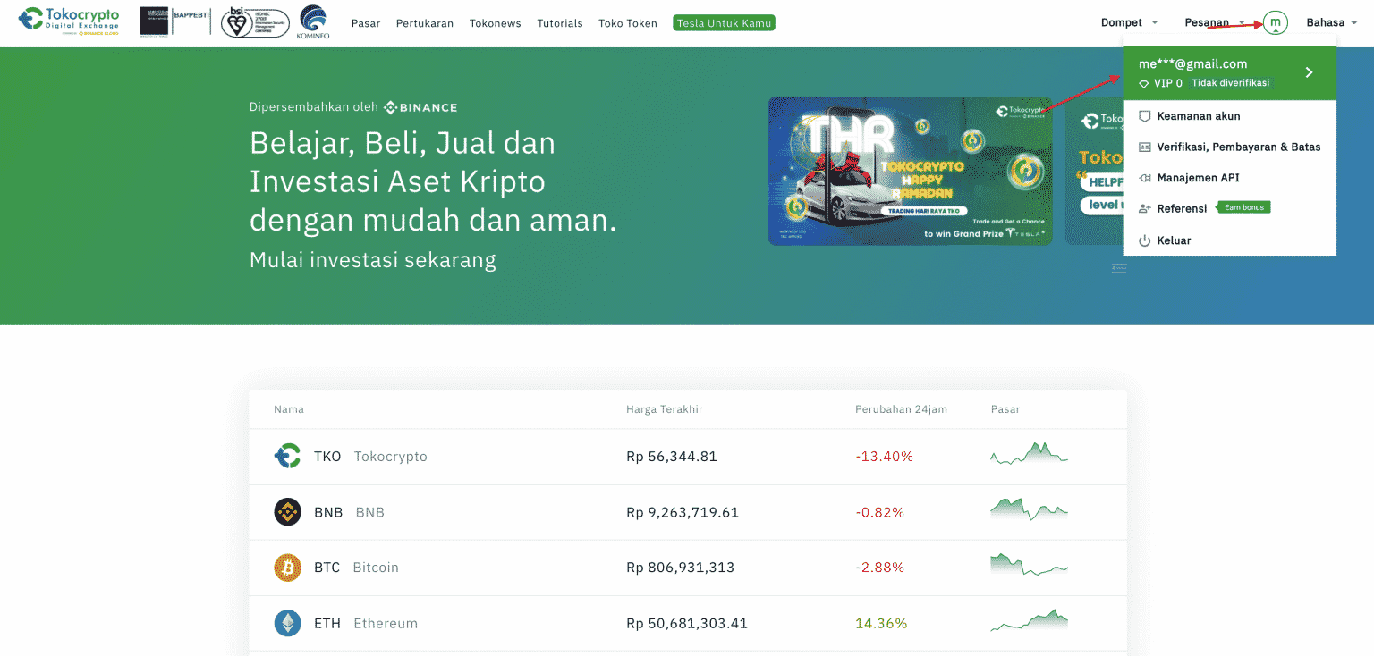 Masuk ke akun verifikasi tokocrypto