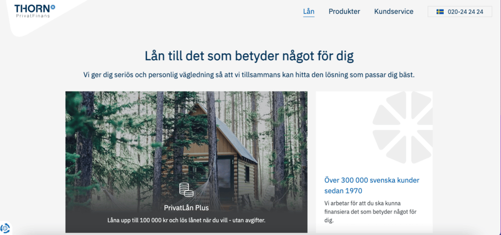 Printscreen från startsidan thorn.se