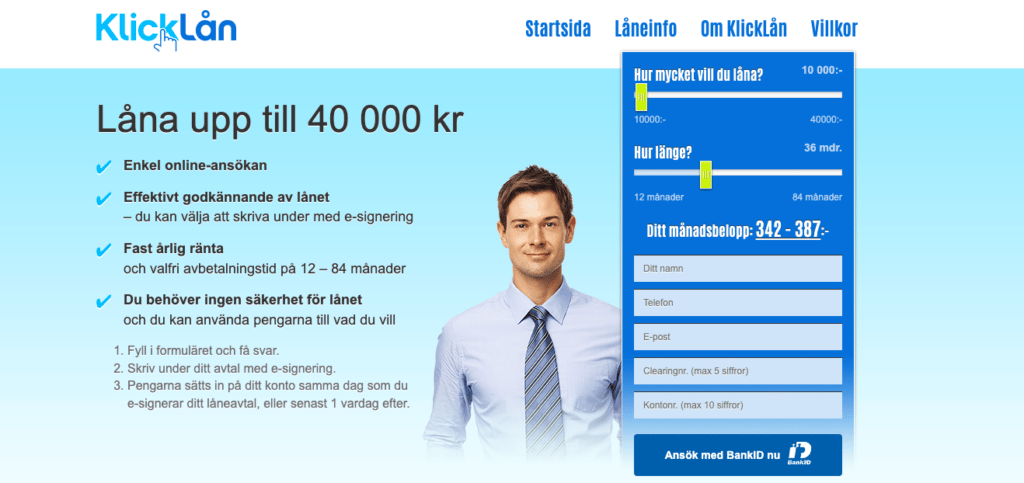 Klicklån hemsida