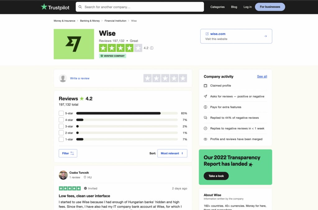 Review wise di trustpilot