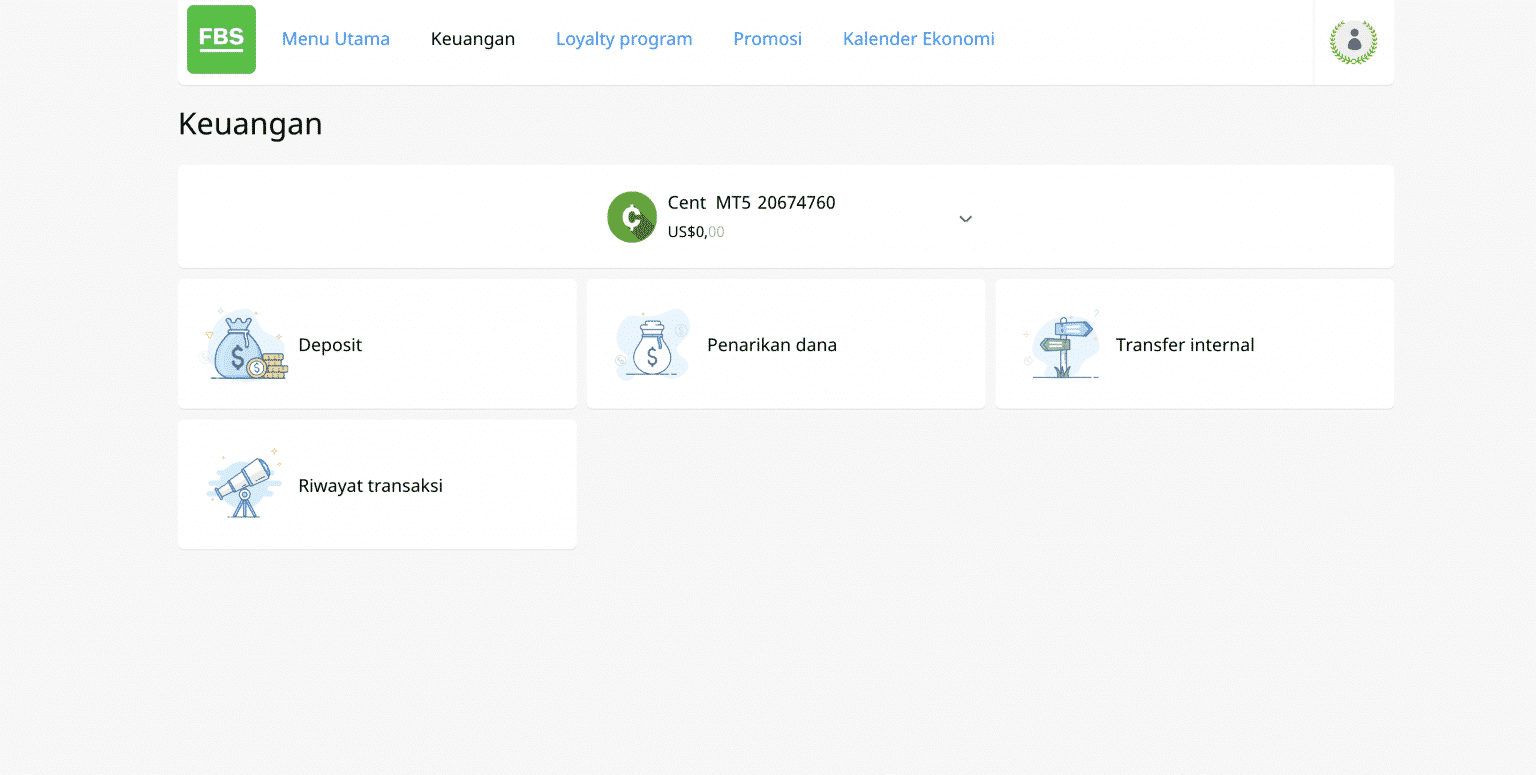 Pilih menu keuangan broker fbs