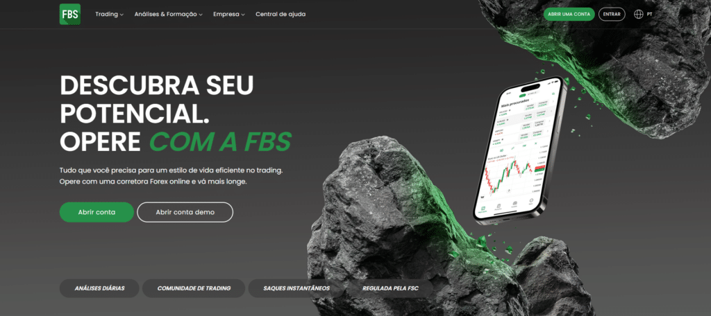 Pagina inicial da corretora FBS
