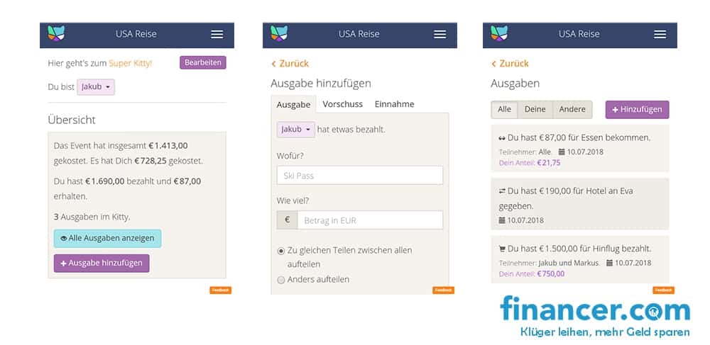 Kittysplit App im Browser zum Kosten teilen