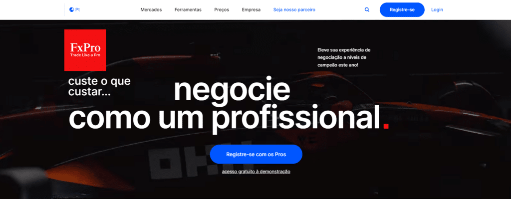Pagina inicial da FxPro corretora de forex
