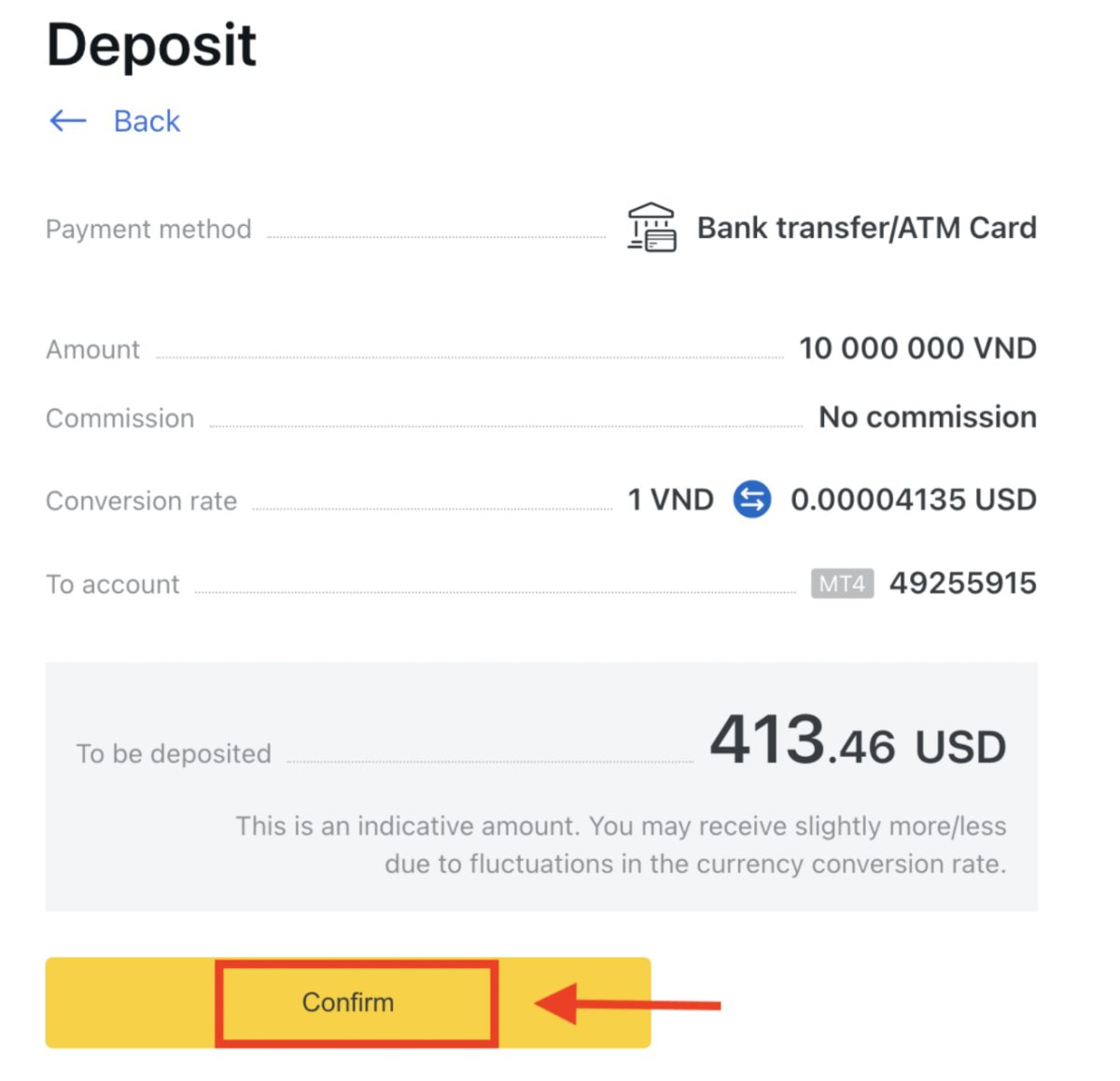 Klik konfirmasi Exness