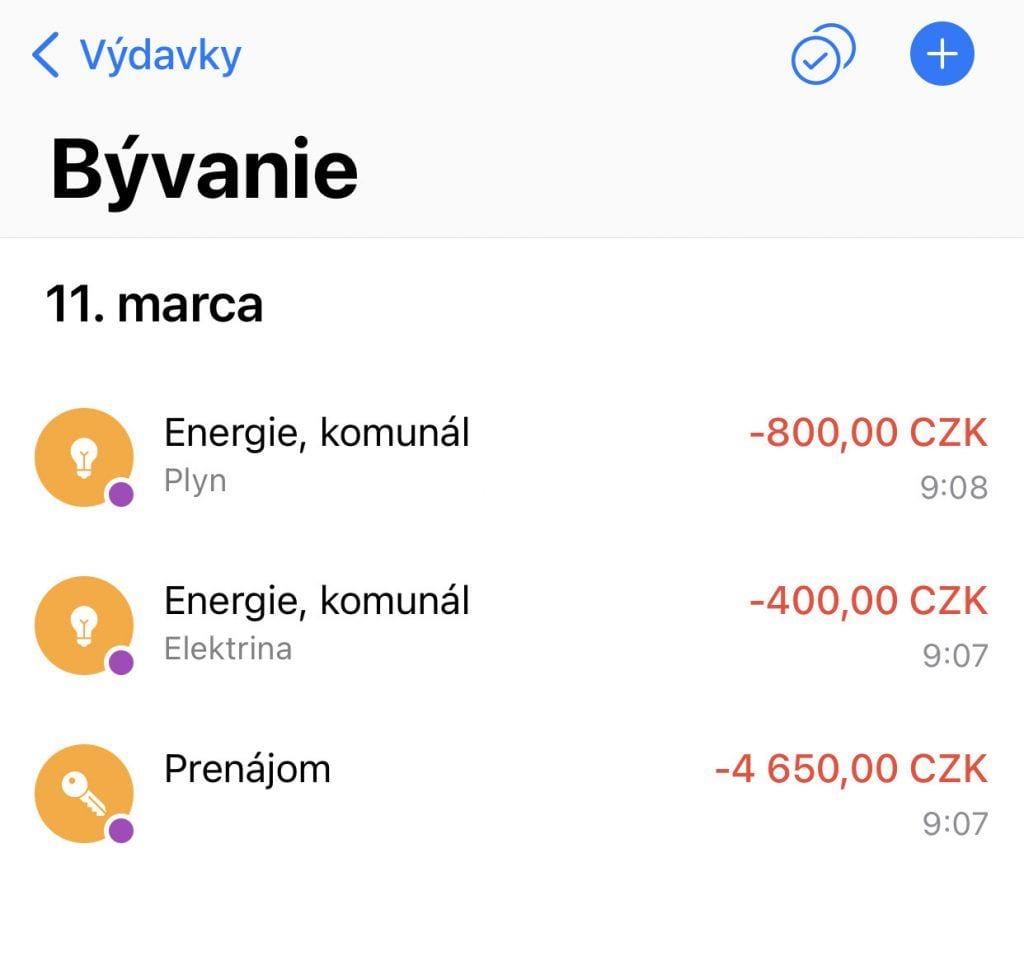 Wallet aplikace - grafy a kategorizace výdajů