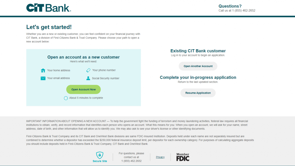 Open an account with CIT Bank