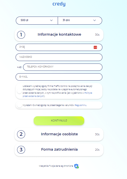 Credy wypełnienie wniosku