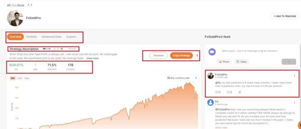 как изглежда профилът на трейдър в zulutrade