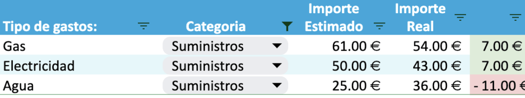 categorizacion gastos presupuesto personal
