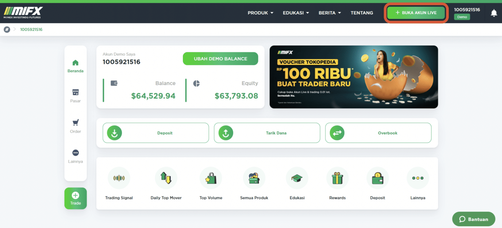 Tekan tombol buka akun live mifx