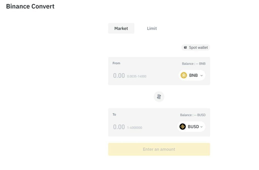 binance spot trading, convert