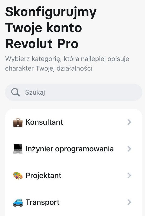 revolut pro kategoria dzialalnosci