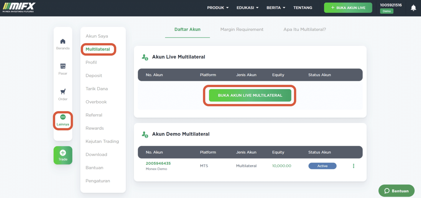 Pilih tombol “Lainnya” dari menu mifx
