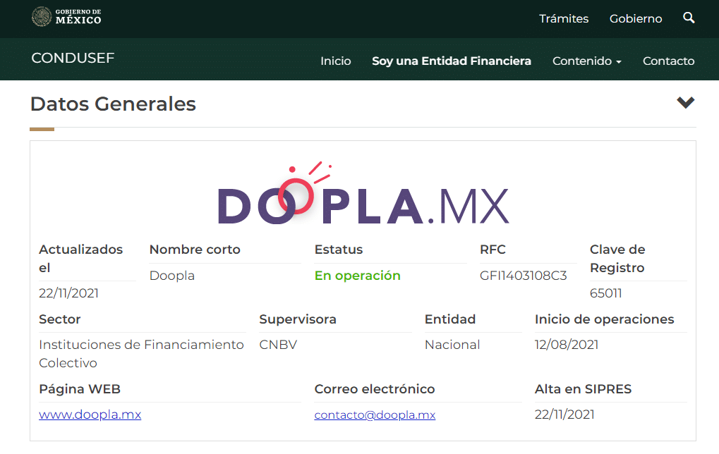 Reporte de Doopla en el SIPRES