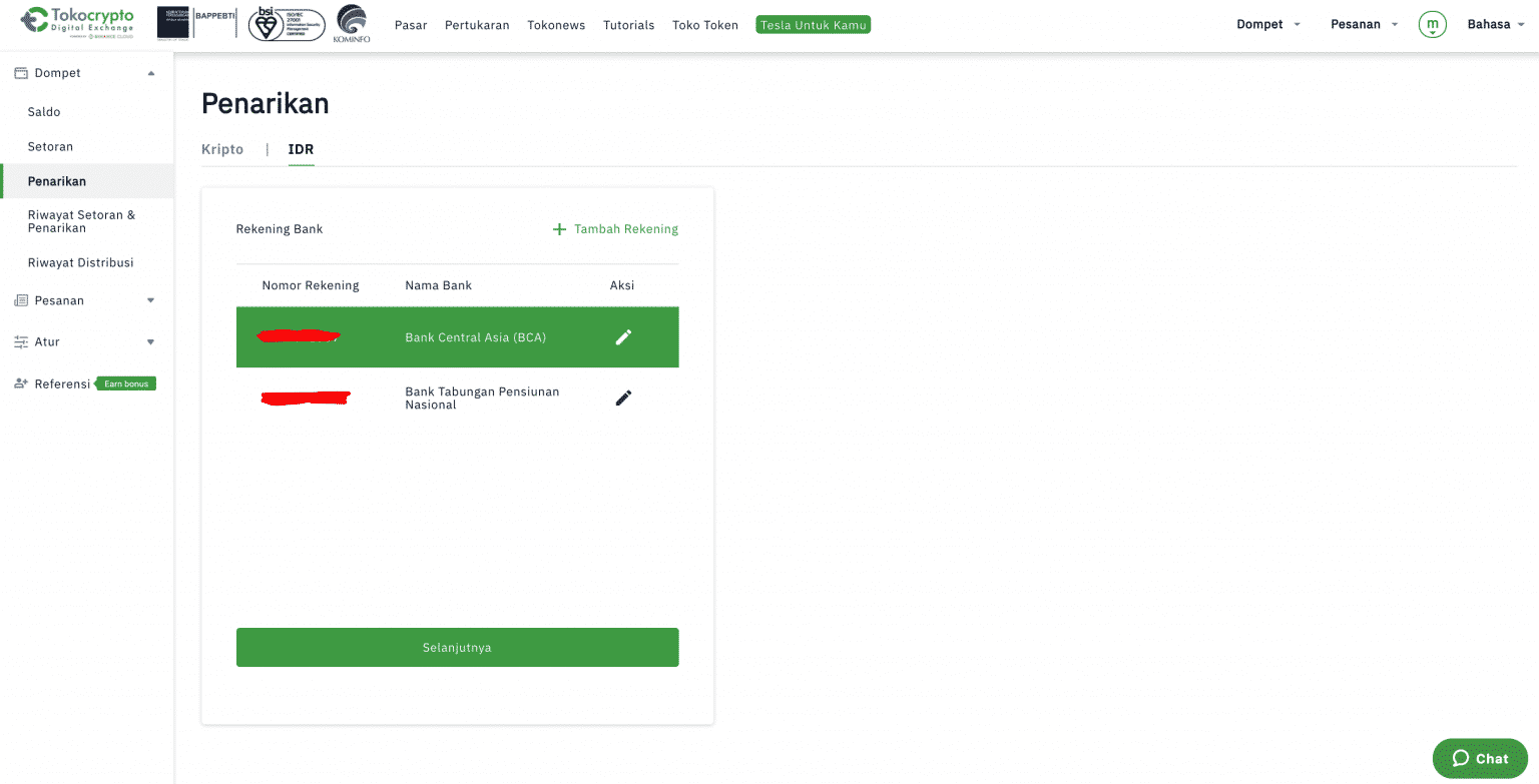 Cara menarik dana di tokocrypto