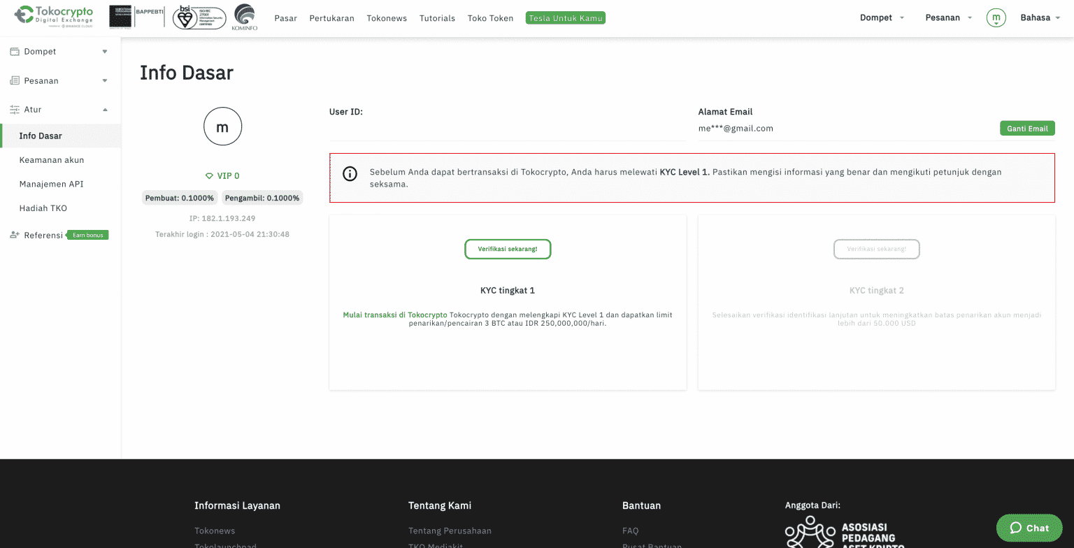 Verifikasi kyc tingkat 1 tokocrypto