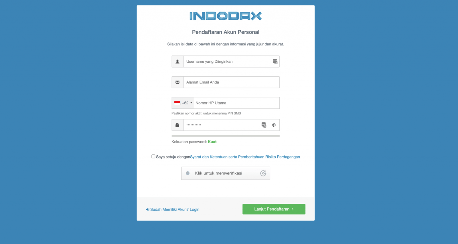 Formulir pendaftaran indodax