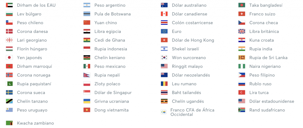 53 monedas diferentes wise transferwise
