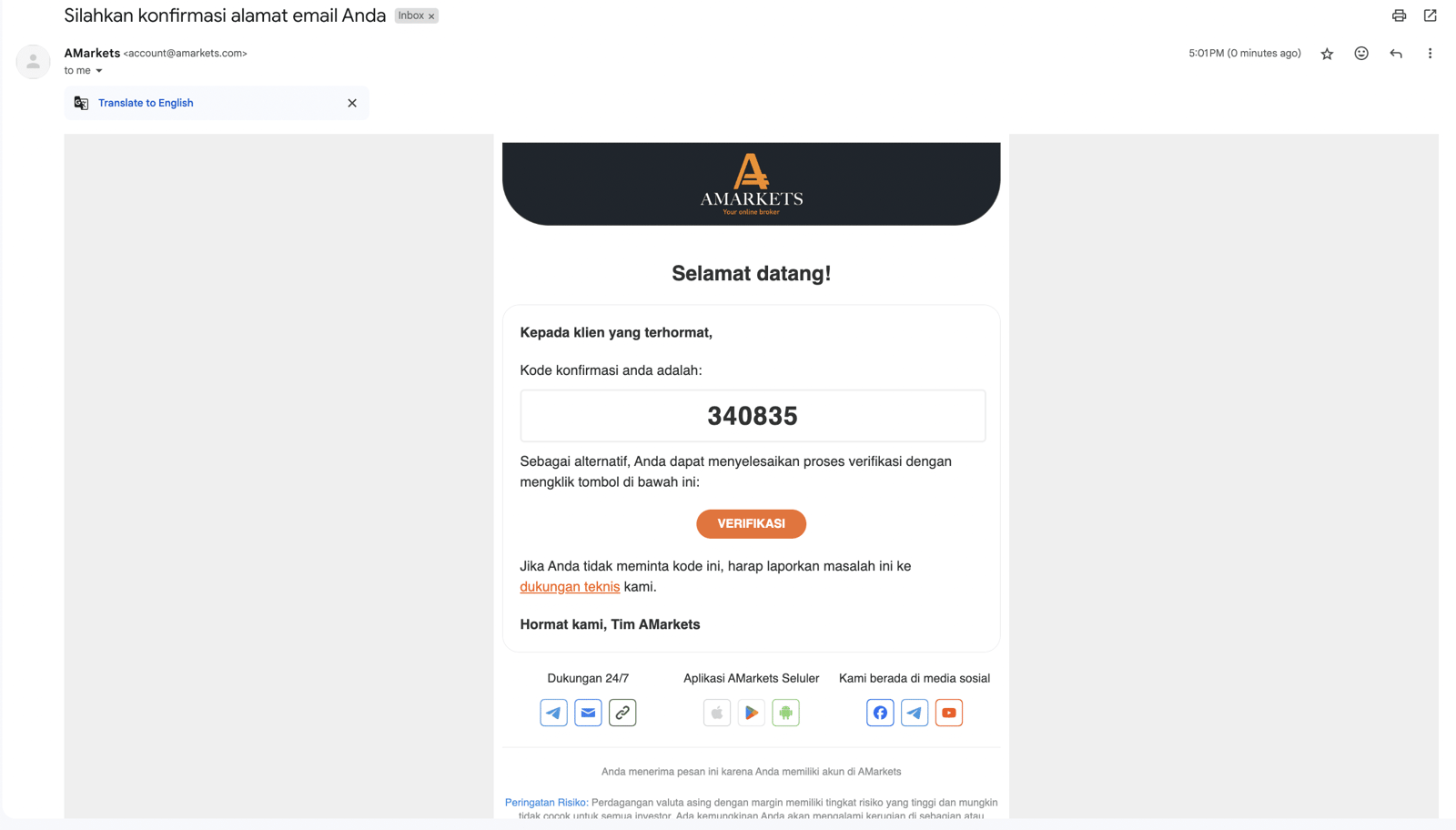 Verifikasi email amarkets