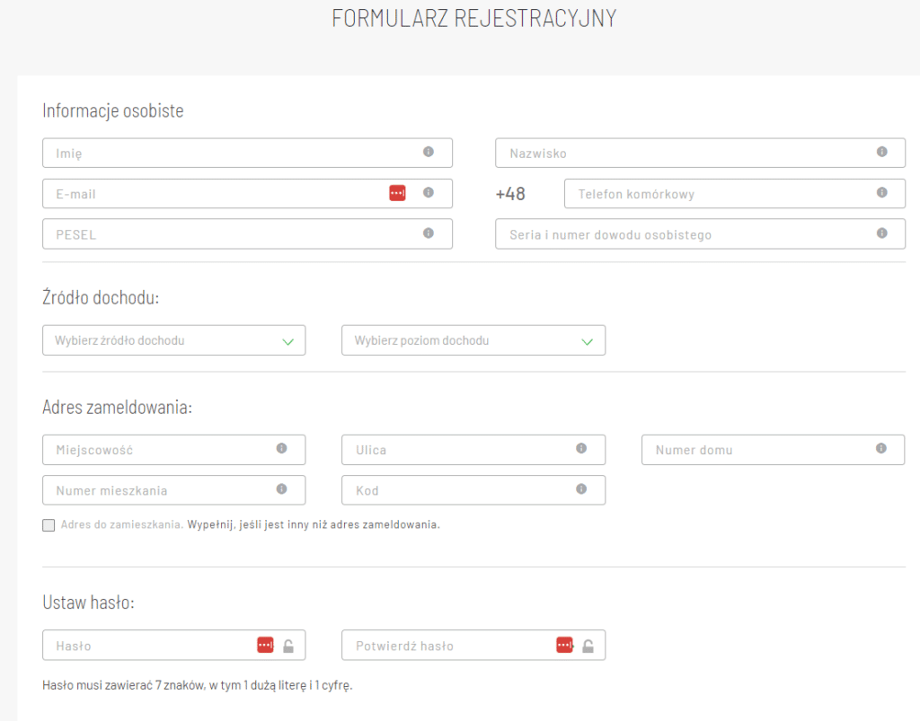 formularz rejestracyjny alfa kredyt