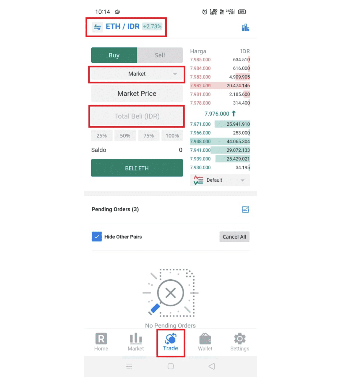 Pilih menu trade reku