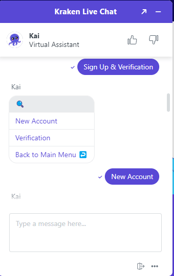 Kraken customer support chat interface
