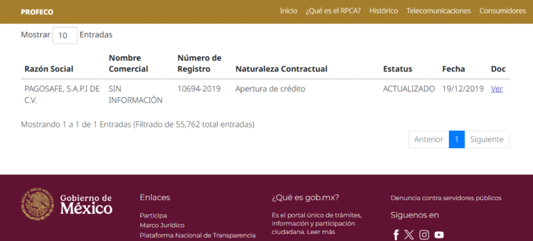 Prueba del Registro de Digitt en PROFECO