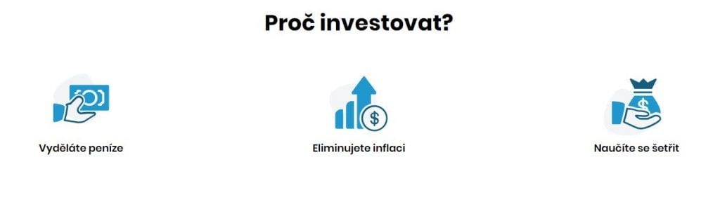 Infografika se třemi důvody pro investování: výdělek peněz, ochrana před inflací a osvojení návyku šetřit.
