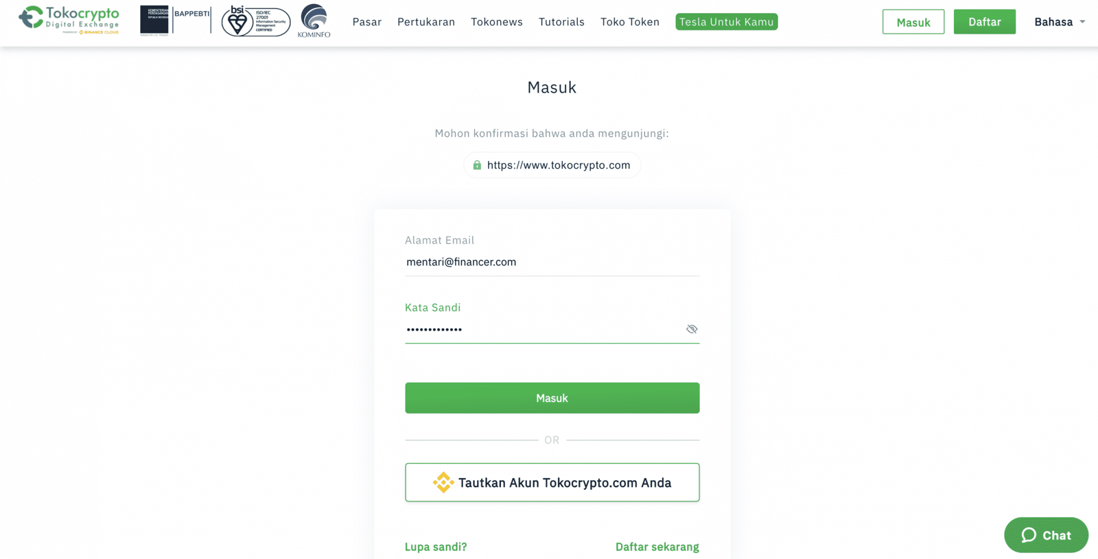Masukkan alamat email di tokocrypto