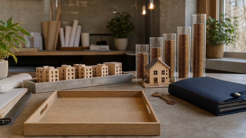 Hausmodelle, Baukosten und Finanzierungsunterlagen veranschaulichen den deutschen Hypothekenmarkt.