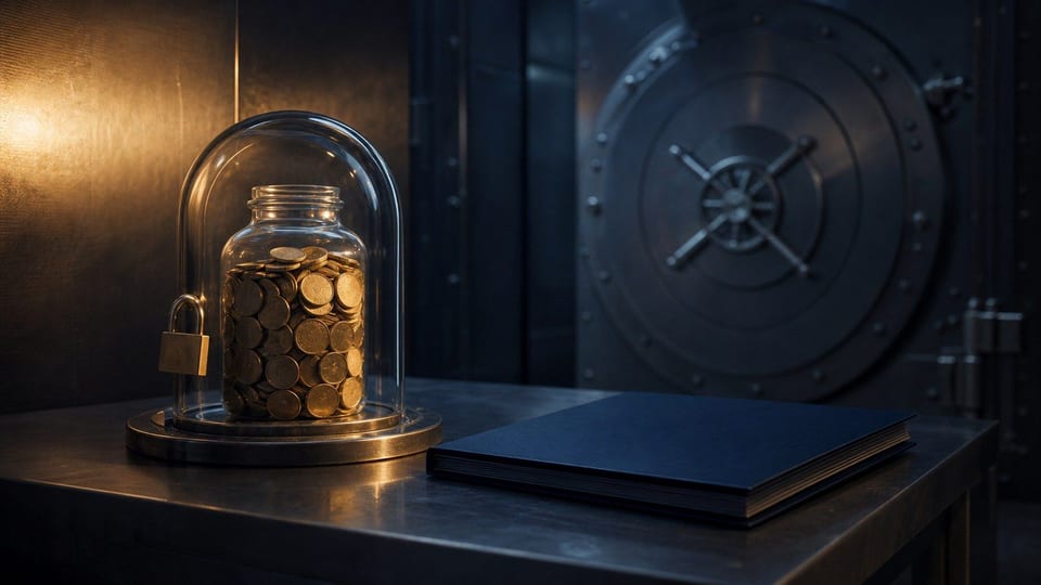 Un barattolo di risparmio protetto in un caveau bancario, simbolo della sicurezza del conto deposito.