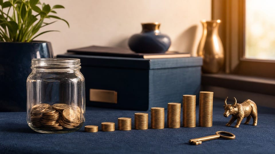 Camino de ahorro con monedas ascendentes hacia metas de inversión a largo plazo.