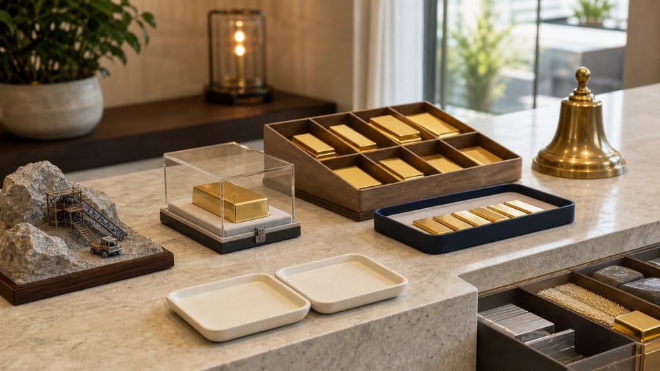 Guldtackor, fondkorgar och en gruvmodell visar olika sätt att investera i guld.