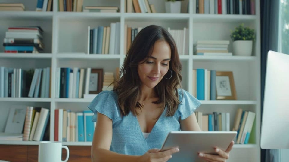 Una persona con una tableta en la mano comparando productos financieros